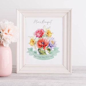 Birth Flower Family Print | Personalised Floral Bouquet Keepsake Gift | Customized Art | Mother&#39;s Day Present | Printable Grandma Present