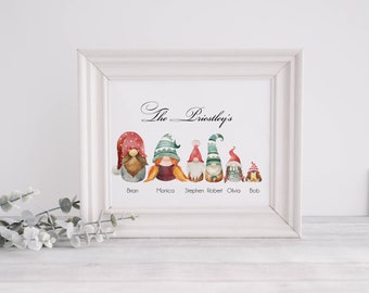 Personalised Christmas Family Print | Gonk Gift | Gnome Keepsake