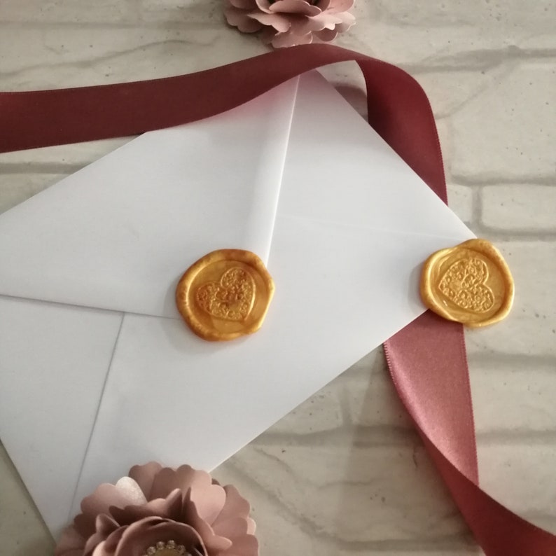 Wax seals, envelope self adhesive wedding invitation seals. Wax stamp. Light Gold