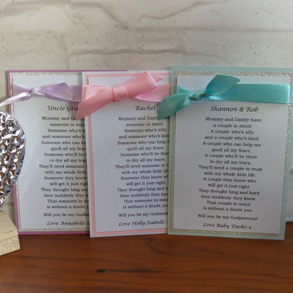 Will you be my Godparent | Godmother Keepsake Card | Godfather Christening Poem | Baptism Pledge Card