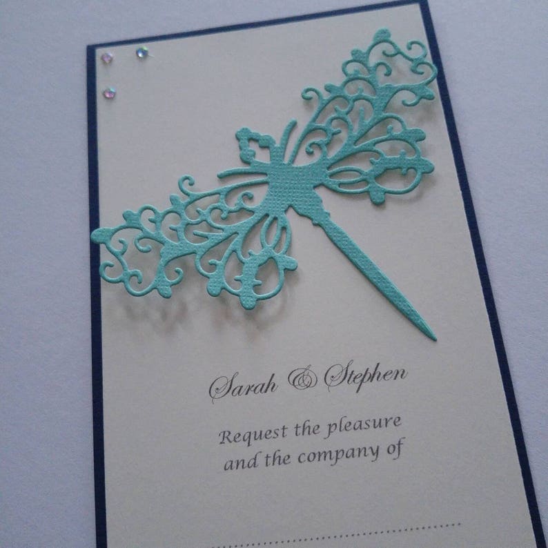Dragonfly diamante embellished wedding vow renewal postcard wedding invitations with envelopes