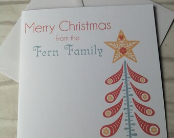 Carte de Noël minimaliste d'arbre | Cerf personnalisé scandinave nordique | de Noël pour Noël | Maman Papa Famille Grands-parents Amis