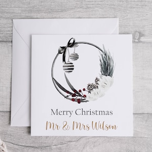 Personalized Christmas Card: Black & White Wreath, Family Gift