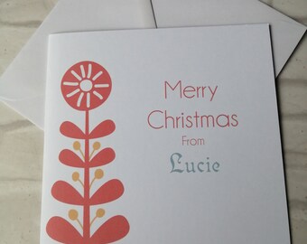 Carte de Noël minimaliste d'arbre | Cerf personnalisé scandinave nordique | de Noël pour Noël | Maman Papa Famille Grands-parents Amis
