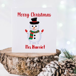 Personalised Teacher Christmas Card | Cute Snowman | Snowperson Nursery Staff | Gift for Teaching Assistant | Nursery Card