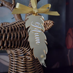 Memorial Mirror Feather Personalised Christmas Decoration |  Acrylic Xmas Hanging Tree Decor | Family Bauble | In Memory Of