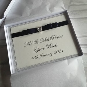 Navy & Silver Guest Book | Glitter diamante Boxed Wedding Vow Renewal Album