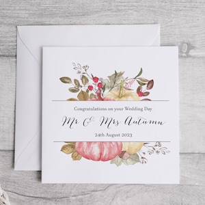 Carte de mariage d'automne citrouille | Félicitations pour votre mariage | Carte-cadeau florale de mariage | Lors de votre journée spéciale