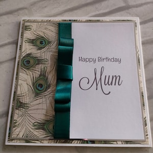 plume de paon de joyeux anniversaire carte de vœux | de luxe personnalisée en boîte | Cadeau vert sarcelle