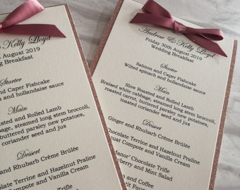 Personalised Rose Gold Wedding Menu | Charger Plate Table Setting