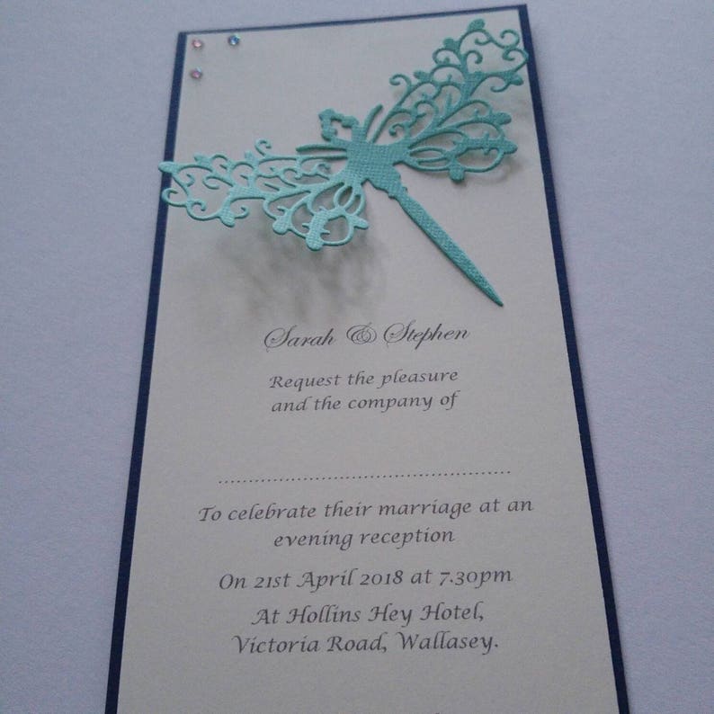 Dragonfly diamante embellished wedding vow renewal postcard wedding invitations with envelopes
