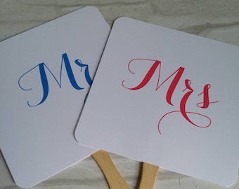 Mr & Mrs Wedding Day Game | Mr and Mr Paddle Fan | Mrs and Mrs Royal Blue Red Photo  Props