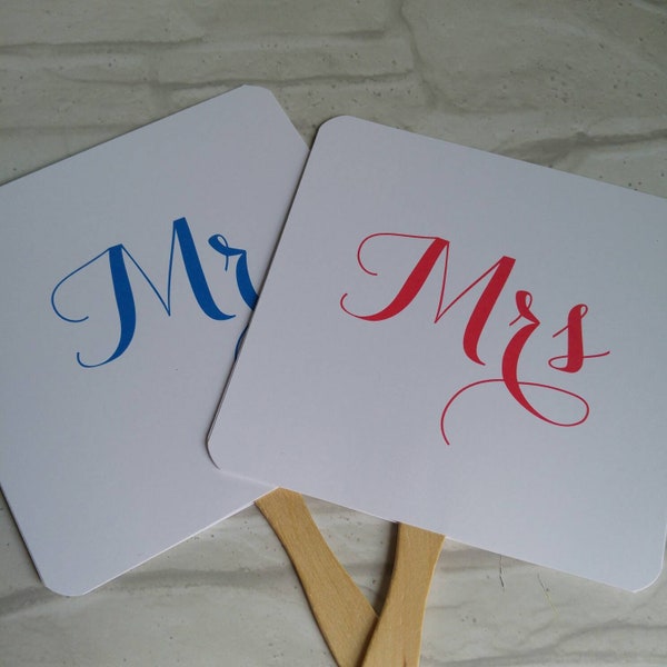 Mr & Mrs Wedding Day Game | Mr and Mr Paddle Fan | Mrs and Mrs Royal Blue Red Photo  Props