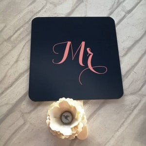 Mr / Mrs Wedding Day Game Paddle Fans Navy and Dusky Pink Game Cards Fun Wedding Photo Props image 5
