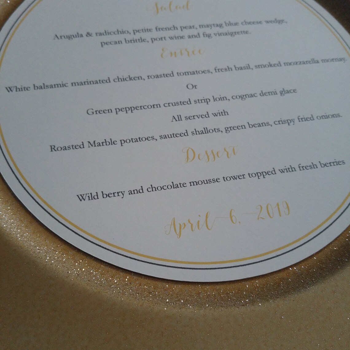 Wedding Charger Plate Menu Round Black and Gold Place Setting Etsy UK