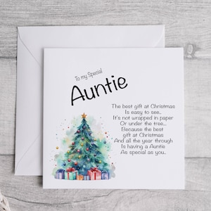 de Noël de tante | Carte spéciale tante | Carte-cadeau personnalisée Arbre à poèmes | Carte de Noël | carte pour elle | Maman Sœur Grand-mère