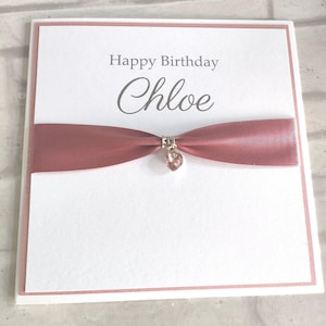 carte d'anniversaire rose foncé | Coeur suspendu de luxe en boîte | carte personnalisée | Maman Nièce Sœur Tante Grand-mère Grand-père