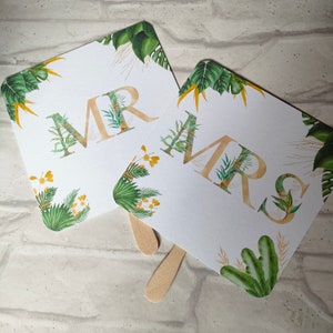 Fans de jeu de pagaie pour le jour du mariage de M/Mme | Cartes Feuillage de la jungle | Accessoires photo de mariage amusants