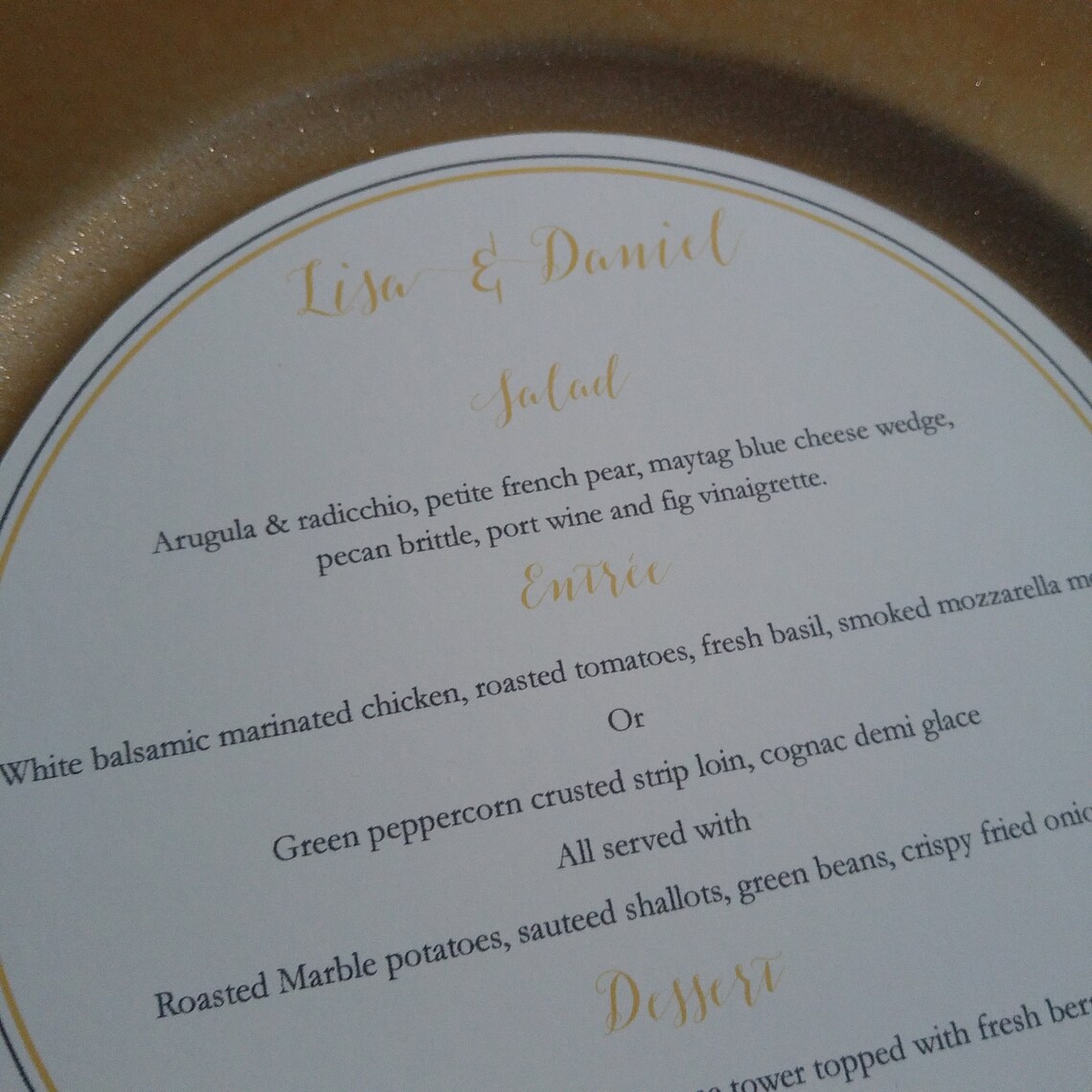 Wedding Charger Plate Menu Round Black and Gold Place Setting Etsy UK