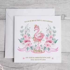 fille le jour de votre baptême | Cadeau de félicitations de baptême personnalisé flamant rose