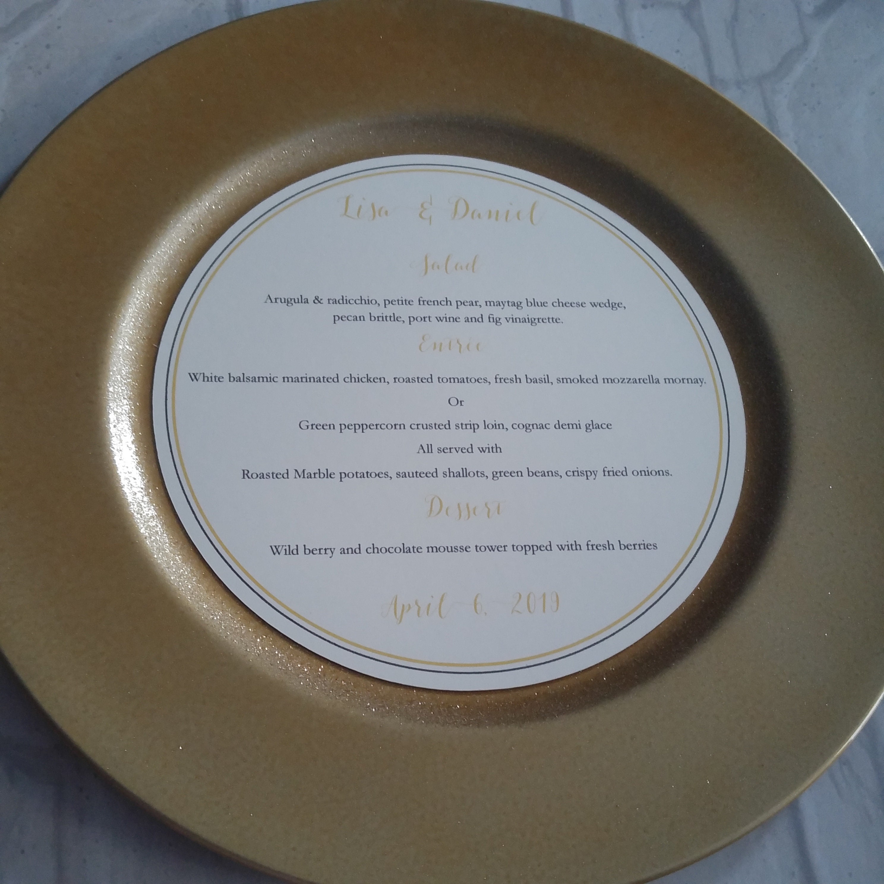 Wedding Charger Plate Menu Round Black and Gold Place Setting Etsy UK