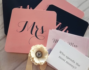 Mr / Mrs Wedding Day Game Paddle Fans | Navy and Dusky Pink Game Cards | Fun Wedding Photo Props