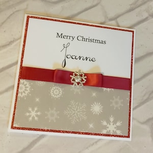 Luxury Personalsied Christmas Card Glitter and Diamante Snowflake Mum, Dad, Grandparent Family
