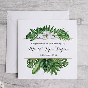 de mariage en forme de feuille de palmier | Félicitations pour votre mariage | Carte-cadeau de mariage tropical | Lors de votre journée spéciale |