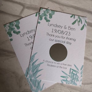 Mariage d'eucalyptus : gagnez un verre | Cadeau pour carte à gratter | Jetons de mariage personnalisés | Cartes-cadeaux de fête