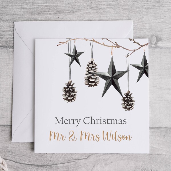 Personalised Couples Christmas Card | Special Black & White Star Card | Family Gift Card | Luxury Xmas Card