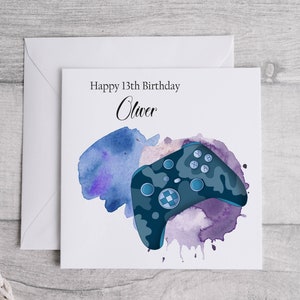 13e anniversaire | Carte d'anniversaire gaming pour garçons | Fils Petit-fils Neveu Frère Oncle Carte-cadeau Xbox bleue | Carte de contrôle de la console