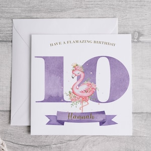 Carte d'anniversaire flamboyante | Anniversaire fille flamant rose personnalisé | d'anniversaire d'âge de nombre | Carte fille