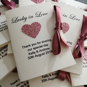 Wedding Scratch Card Holders | Personalised Favour Cards | Lucky in Love Glitter Hearts