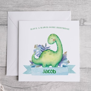 Carte d'anniversaire brute | Anniversaire dinosaure personnalisé pour enfant | carte d'anniversaire Diploducus | Carte petit-fils-fils