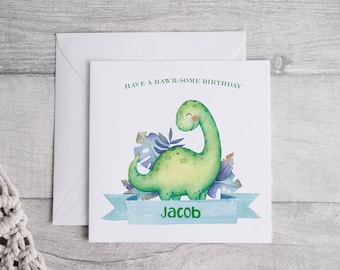 Rawrsome Birthday Card | Personalised Childs Dinosaur Birthday | Diploducus Birthday Card | Grandson Son  Card