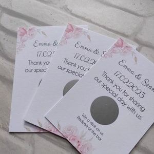 Mariage Gagnez un verre | Cadeau pour carte à gratter floral rose | Jetons de mariage personnalisés | Cartes-cadeaux de fête
