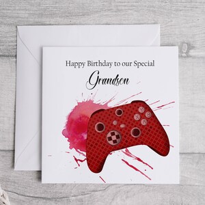 carte d'anniversaire de petit-fils | Carte d'anniversaire gaming pour garçons | Carte-cadeau Xbox rouge | Carte de contrôle de la console