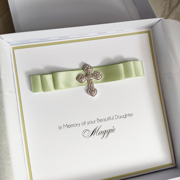 Sympathy Card | Luxury Condolence Personalised Card | Diamante Cross card