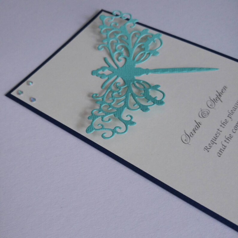 Dragonfly diamante embellished wedding vow renewal postcard wedding invitations with envelopes