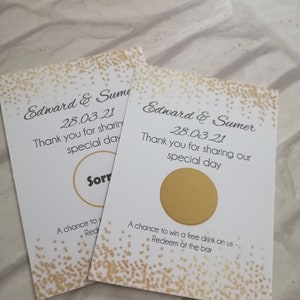 Mariage Gagnez un verre | Cadeau pour carte à gratter | Jetons de mariage personnalisés | Cartes-cadeaux de fête