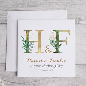 Carte de mariage initiale d&#39;eucalyptus | Félicitations pour votre mariage | Carte-cadeau florale de mariage | Lors de votre journée spéciale