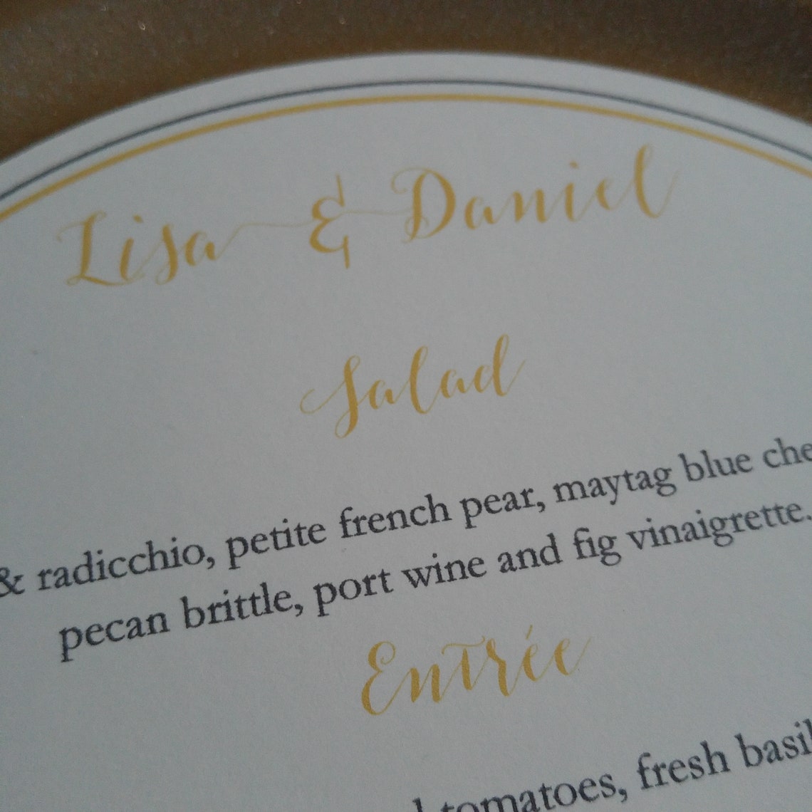 Wedding Charger Plate Menu Round Black and Gold Place Setting Etsy UK