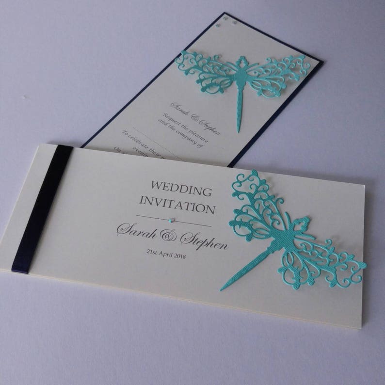 Dragonfly diamante embellished wedding vow renewal postcard wedding invitations with envelopes