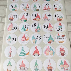 Gnome Christmas Advent Stickers: Scandinavian Number Labels
