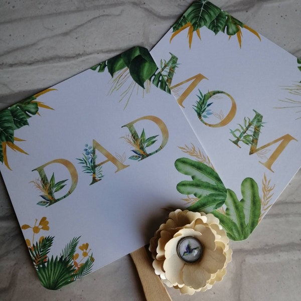 Jungle Baby Shower Game | Christening Paddle Fans | Mum & Dad Leaf Cards | New Baby Photo Props