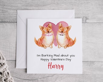 Dog Valentines Card | Corgi Barking Mad Girlfriend Card | Wife I love you | Boyfriend Funny Card | Husband Comedy Card