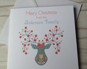 Carte de Noël minimaliste de cerf | Cerf personnalisé scandinave nordique | de Noël pour Noël | Maman Papa Famille Grands-parents Amis