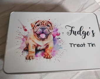 Dog treat tin | 100 breeds personalised tin | dog Biscuit tin | Box | canine tin