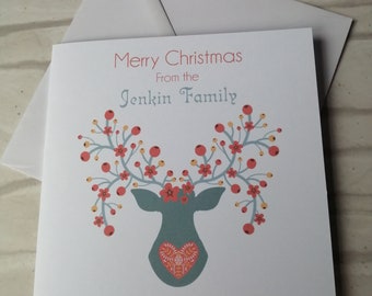 Carte de Noël minimaliste de cerf | Cerf personnalisé scandinave nordique | de Noël pour Noël | Maman Papa Famille Grands-parents Amis