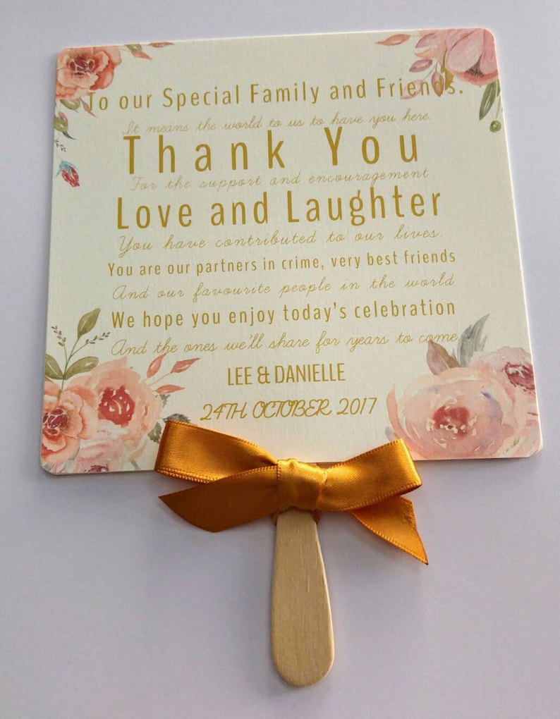 Floral Paddle Fan Gold Pink wedding order of service order of the day programs with guest list and order of the day details and thank you